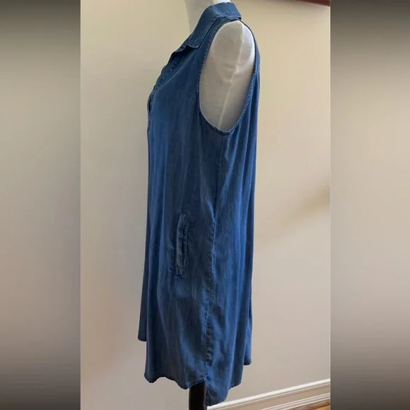 WYATT COLLECTION Womens Ladies Denim Blue Hi-Low Pockets Sheath Tunic Dress Sz L - Picture 3 of 10